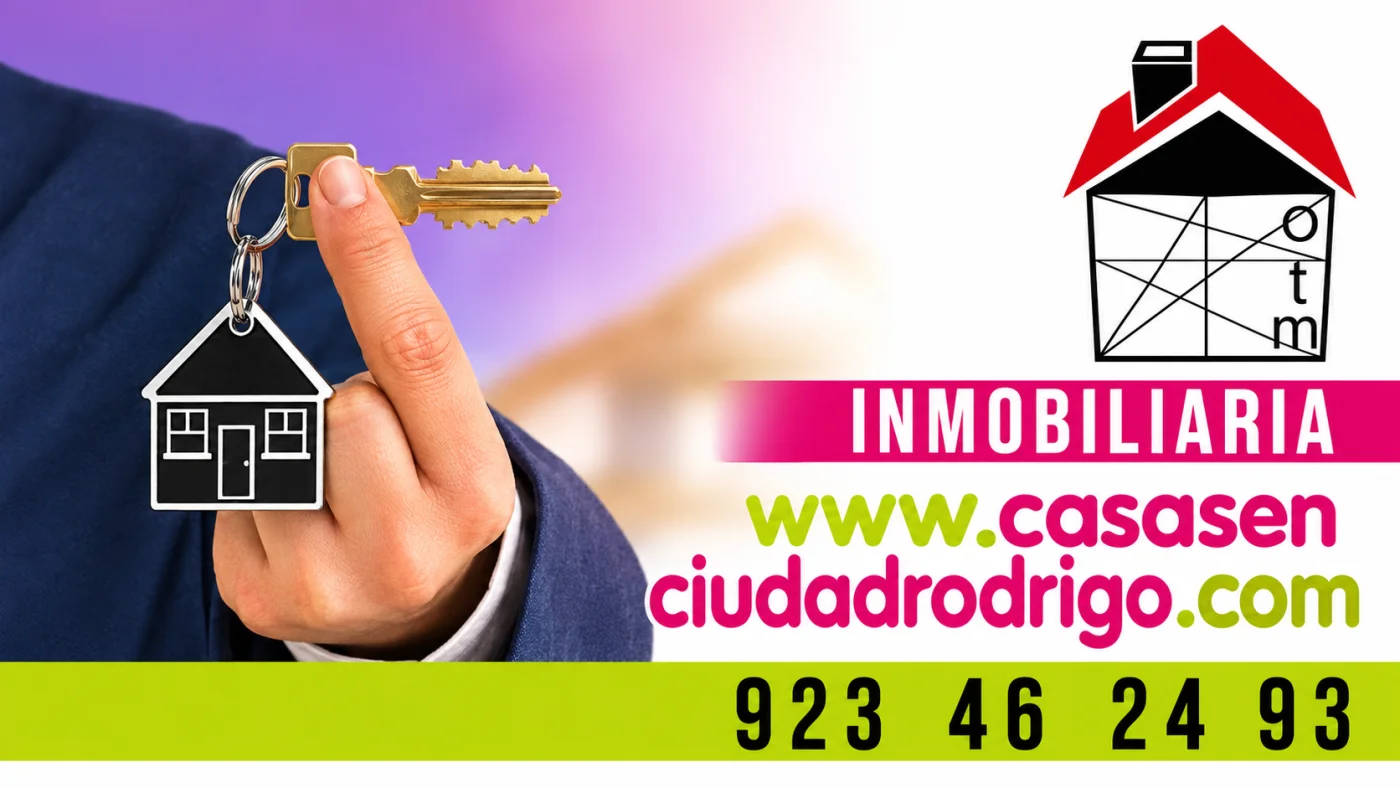 Tarjeta de visita de la inmobiliaria: www.casasenciudadrodrigo.com · 923 46 24 93